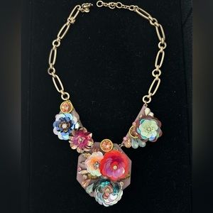 EUC J Crew Blooming Sequin Paillette Brûlée Pendant Style Statement Necklace